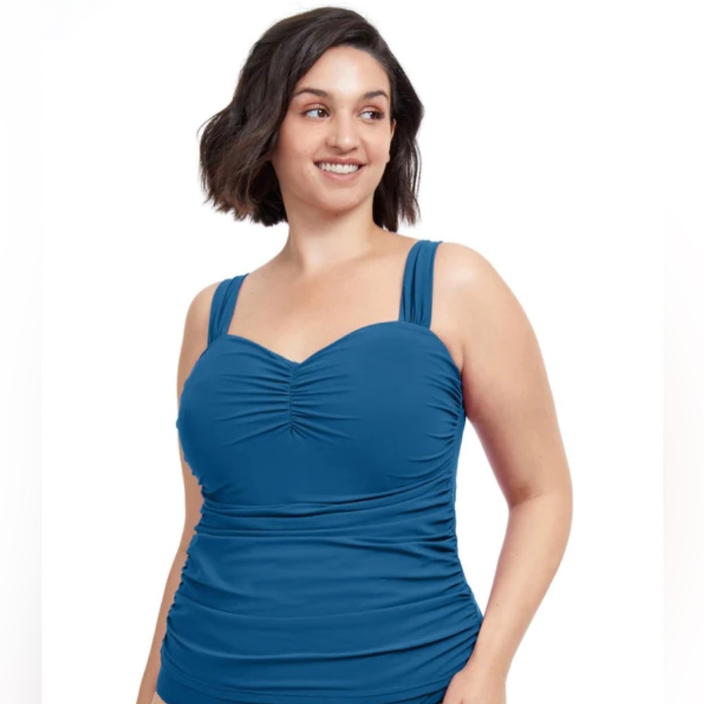 Gottex Tutti Frutti Sweetheart Underwire Tankini Petrol Plus Size 20W NWT $108